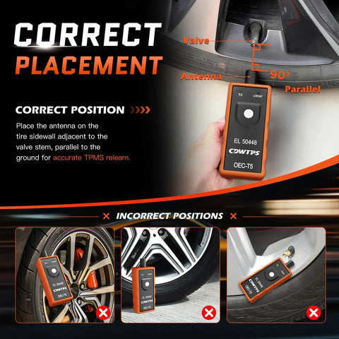 Correct placement guide for Universal Tpms Relearn Tool For Tire Pressure Sensor Activation For Gm Vehicles Chevy Buick Gmc Cadillac Supporting 315Mhz And 433Mhz Bands To Get Your Readings Spot On With No Sweat.