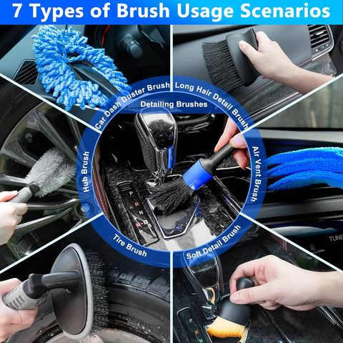 7 types of brushes from Go To Car Wash Kit With Foam Gun And Brush Mop Large Folding Bucket Blue The Ultimate Detailing Set