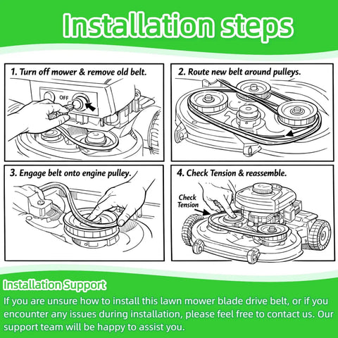 Installation steps for Lawn Mower Deck Belt Five Eighths Inch by One Hundred Seventy Six Inch Premium Standard Rubber Built To Last A Real Workhorse Belt For Lawn Tractors And Mowers Compatible with Ferris Scag Toro Snapper Simplicity Husqvarna High Wear Resistance