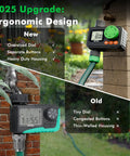 Programmable Sprinkler Timer For Garden Hose With Rain Delay And Manual On Off, new ergonomic design, displayed outdoors.