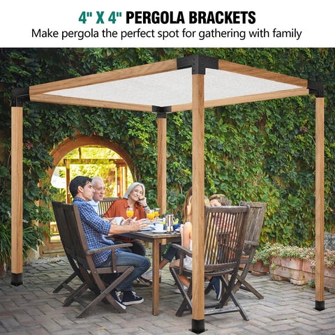 Wooden pergola with 4 Pack Pergola Brackets And Post Bases For 4x4 Beams 3 Way Right Angle Corner Brackets With Sunshade Holes