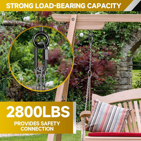 Four Pack 4 Point 2 Inch Quick Link Chain Connectors With 2800 Lbs Capacity M12 Heavy Duty High Strength Carabiners on garden swing