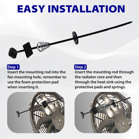 Universal Car Radiator Fan Mounting Kit With Clips And Zip Ties For Electric Hold Down Cooling Fan Mount Transmission Cooler installation steps