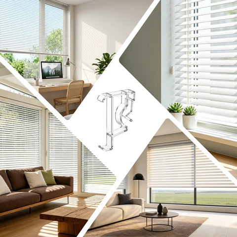 Straight Up Clear Valance Clips For Window Blinds Set To Replace Damaged Or Missing Hardware In 2 Inch Size shown in modern home settings.