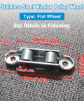 Stainless Steel Window Pulley Wheel, Flat Wheel design, 50mm x 16mm, part of Heavy Duty Sliding Door Roller Replacement Kit Built With Rust Proof Stainless Steel Patio Door Wheels And Smooth As Slick Gliding Action For Interior Bathrooms Or Exterior Track Systems 4 Pack Set.