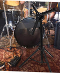 Heavy Duty Adjustable Height Snare Drum Rack With Slick Black Alloy Finish And Detachable Base for use with standard folding tripods.