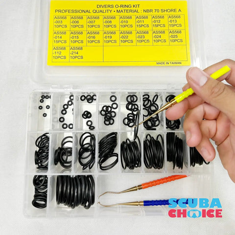 Scuba Diving O Ring Kit With Brass Pick For Gear Maintenance, 200 Piece Set Of Durable Black O Rings, Leak Proof Seals in case