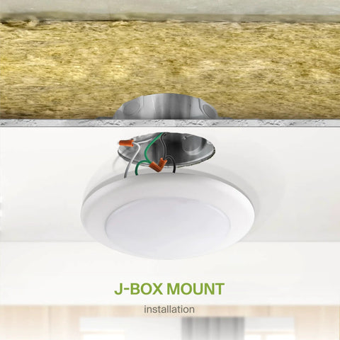 Slick 12 Pack Led Disk Lights 6 Inch Flush Mount Ceiling Fixtures With 5Cct Adjustable Color Tuning And CRI90 Plus Rich Natural Illumination Zero Hassle Setup showing J-Box Mount installation on ceiling.