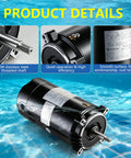 Heavy Duty One Horsepower Swimming Pool Pump Motor Drop In Replacement For Hayward And Jacuzzi Pumps showing stainless steel shaft and labels.
