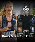 Hydration Running Vest With 8 Pockets And 17 Oz Flask For Men And Women Reflective Lightweight Neoprene Pack on female runner
