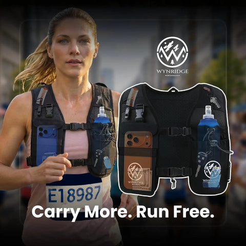 Hydration Running Vest With 8 Pockets And 17 Oz Flask For Men And Women Reflective Lightweight Neoprene Pack on female runner