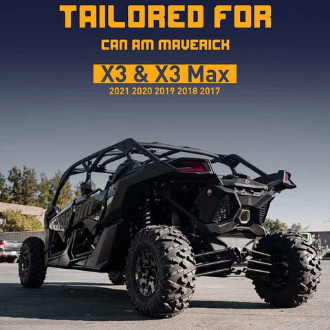Rear view of a black Can-Am Maverick X3 off-road vehicle suitable for 2017-2021 models, parked outdoors.
