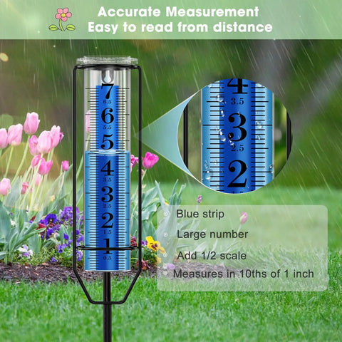 Beefed Up 7 Inch Rain Gauge For Outdoor Use With Freeze Proof Design, Big Readable Numbers, Adjustable Height, Clear Thick Tube