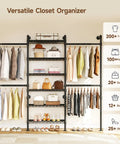 Heavy Duty Wall Mounted Closet System With Expandable Industrial Pipe Clothing Rack showcasing organized clothes, shoes, and bags.