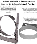 Standard and adjustable wall brackets for six inch through the wall kit with flat top chimney cap, stainless steel.