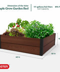 Wood Look Raised Garden Bed 48 Inch By 48 Inch Outdoor Planter For Vegetables Herbs Flowers And Succulents Durable Evotech Composite Material With Easy Five Minute Assembly No Tools Needed Brown showing dimensions and filled with plants