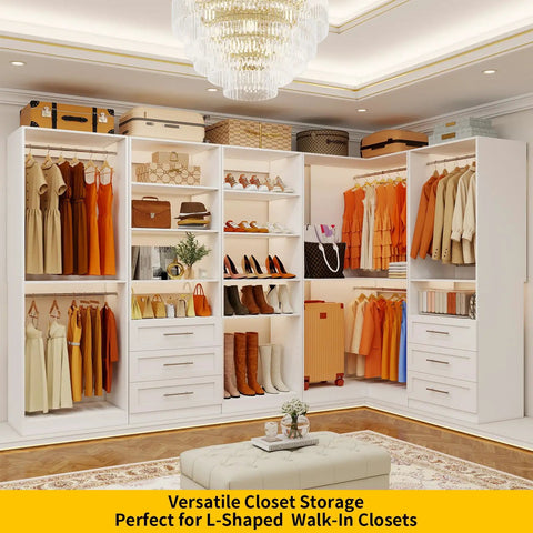 18 Tier Tall Shoe Cabinet Wooden Shoe Rack White Narrow Shoe Storage Organizer With Removable Shelves For Small Spaces Shoe Shelf Tower in a walk-in closet.