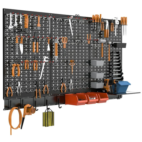 Heavy Duty Metal Pegboard Wall Organizer System For Garage Use 109 Piece Kit With Pegboard Bins Hooks Peg Locks And Black Steel Construction