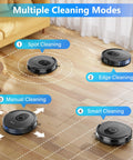 Robot Vacuum And Mop Combo With 5000Pa Suction, 150 Minute Runtime, App And Remote Control, Self Charging, Ideal For Hard Floors, Carpet, Pet Hair Cleanup, G8000 Max demonstrating multiple cleaning modes.