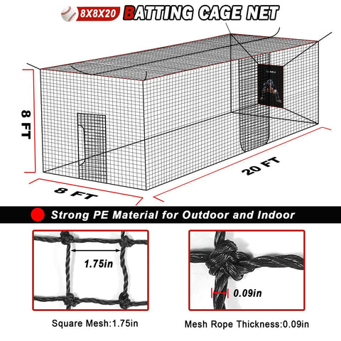 Baseball And Softball Batting Cage Net With Realistic Catcher, Backyard Practice Net, Net Only, Heavy Duty Multi Purpose Sports Net