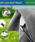 All-In-One Golf Club Cleaner Kit With Water Brush, Groove Sharpener, And Microfiber Towel - close-up of towel and club.