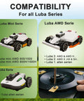 Top Shelf Titanium Coated Replacement Blades For Robotic Lawn Mowers Universal Fit For Luba And Yuka Models, image showing compatibility with various models.