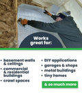 Worker installing Double Bubble Reflective Foil Insulation Roll 48 X 75 Feet 300 Square Feet in a basement wall.