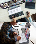 Clear Glass Desk Whiteboard With Storage Tray And All In One Desktop Organizer For To Do Lists Memo Notepad Dry Erase Board A Real Game Changer For Quick Memos Meetings Home Office And School Use Gray Finish in use on desk showing virtual meeting and organized notes.