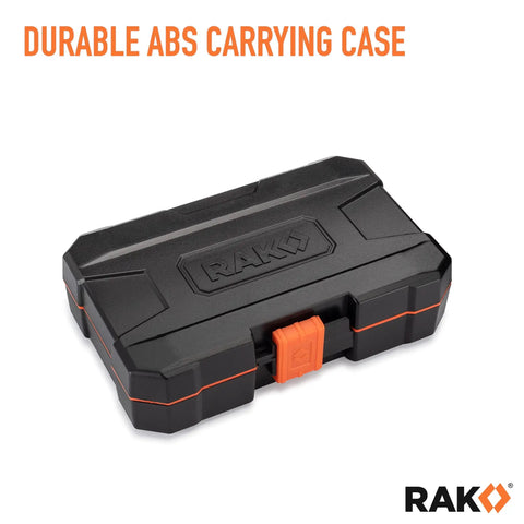 Universal Socket Tool Set For Men 15 Piece Gift Kit storage case, durable ABS material with secure latch, black and orange design.