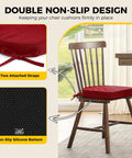 Red U Shaped Dining Chair Cushions 4 Pack With Ties And Non Slip Backing on wooden chair, non-slip silicone bottom.