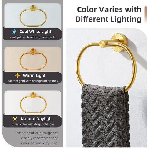 Slick Brushed Dark Gold Towel Ring With Swivel Hand Towel Holder SUS 304 Stainless Steel Wall Mounted Bathroom Accessory In Rich Gold Tone