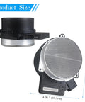 Mass Air Flow Sensor Replacement For GM Silverado Suburban Escalade Tahoe Yukon Sierra 1500 2500 3500 Pontiac 05 06 OE 2134160 86 8411 25318411 MAF Sensor Direct Drop In Fit For Cars And Trucks, showing dimensions and side view.
