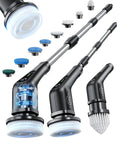Electric Spin Scrubber Cordless Cleaning Brush Set With 8 Replaceable Heads Dual Speed Power Scrubber For Tub And Floor Tile Adjustable Detachable Handle No Fuss Cleaning For Grout, Shower, And Bathroom All Black with 8 heads and adjustable handle