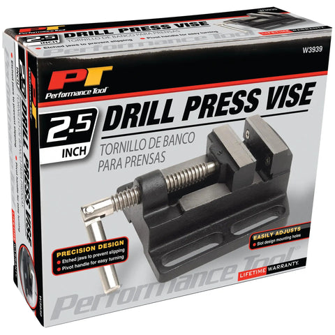 Heavy Duty Drill Press Vise With Beefy Etched Jaws For Rock Solid Zero Slip Locking Pivot Handle, 2.5 Inch size, versatile for woodworking and metalwork.