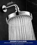High Pressure 6 Inch Rainfall Shower Head With Adjustable Angles 90 Anti Clog Nozzles Tool Free 1 Minute Install Premium Polished Chrome Finish Luxury Spa Like Waterfall Shower Experience For Full Body Drench - polished chrome finish streaming water.