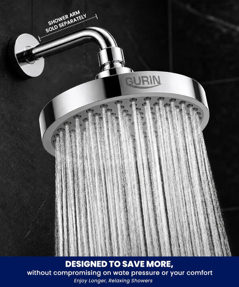 High Pressure 6 Inch Rainfall Shower Head With Adjustable Angles 90 Anti Clog Nozzles Tool Free 1 Minute Install Premium Polished Chrome Finish Luxury Spa Like Waterfall Shower Experience For Full Body Drench - polished chrome finish streaming water.