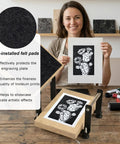 Versatile Hand Lever Linocut Printing Press With Rubber Roller And Felt Pad Handy For Linocut And Woodcut Projects in use