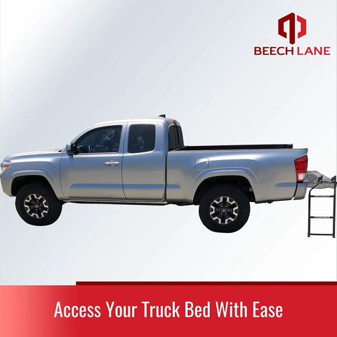 Tailgate Ladder For Pickup Trucks Universal Fit, Easy Install With Stainless Steel Self Drilling Screws, Durable Aluminum Step Grip Plates, And Sturdy Rubber Ladder Feet For Safe Bed Access on pickup bed
