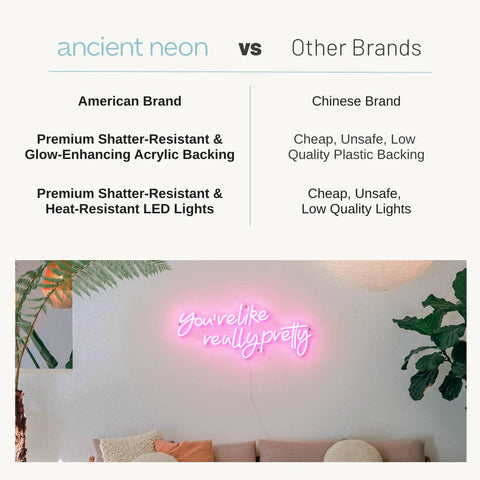 Pink Led Neon Sign Youre Like Really Pretty With Safe Acrylic Backing Large Wall Decor displayed in a room with plants
