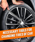 Telescoping Lug Wrench Kit With 1/2 Drive And Dual End Sockets 17/19mm And 21/23mm in use on car tire for nut removal