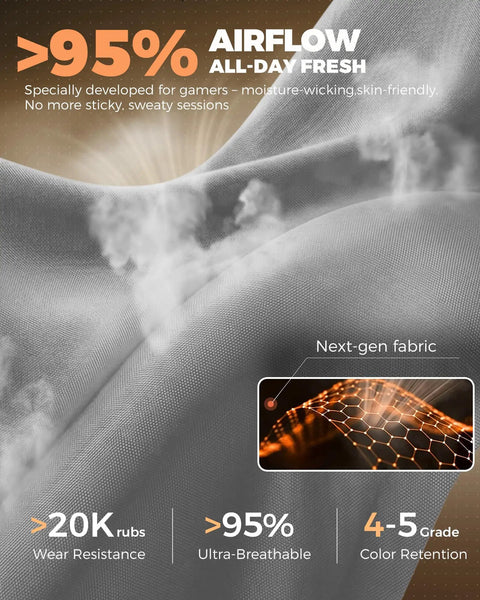 Close-up of breathable fabric for Comfy Gaming Chair With Foot Rest And Pocket Spring Cushion, promoting airflow and comfort.