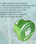 Side view of green aluminum diesel fuel cap with logo, designed for Ram Diesel Fuel Cap Magnetic Aluminum For 2019 Through 2025 Dodge Ram 1500 2500 3500 Diesel Trucks Fuel Filler Cover Replacement Part 82215782 Tough No Nonsense Magnetic Seal Easy Install.