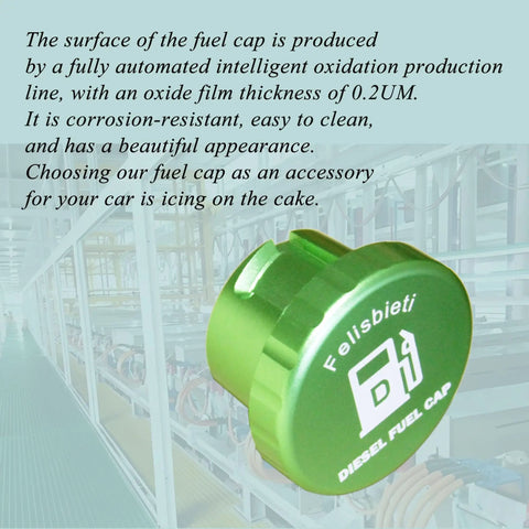 Side view of green aluminum diesel fuel cap with logo, designed for Ram Diesel Fuel Cap Magnetic Aluminum For 2019 Through 2025 Dodge Ram 1500 2500 3500 Diesel Trucks Fuel Filler Cover Replacement Part 82215782 Tough No Nonsense Magnetic Seal Easy Install.