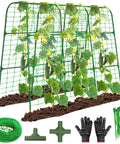 Metal Garden Arch Trellis For Climbing Veggies 50x48 Inch U Shaped Plant Support with cucumbers growing, includes garden gloves