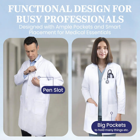 Unisex Lab Coat Pro Grade For Students And Professionals, with pen slot and large pockets for medical essentials, Size Large.