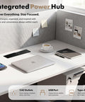 Slick Modular Office Cubicle Workstation For Teams Featuring Instant Plug And Play Power Hub with AC and USB ports on a desk.