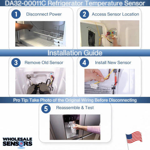 Direct Replacement Refrigerator Temperature Sensor For DA32-00011C, Fits DA32-00011D AP4140996 PS4140515 OEM-Grade Accuracy, Keeps Fridge Fresh, 12 Month Warranty And USA Support. installation guide