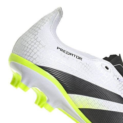 Close-up of heel on Predator League Soccer Cleats For Unisex On Firm Ground And Multi Ground, White Black Lucid Lemon, Size 4.5