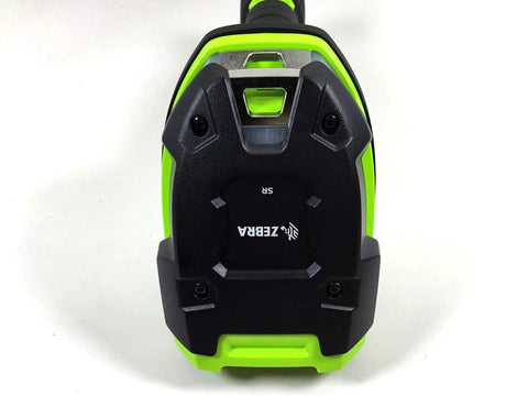Heavy Duty Corded 1D Barcode Scanner With USB Cable Built Like A Tank For Warehouse Logistics showing durable industrial green back view.
