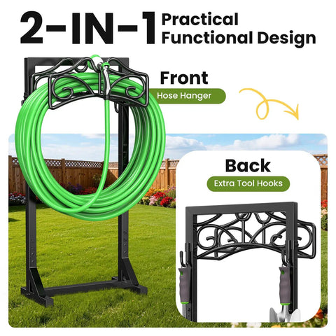 Heavy Duty Freestanding Garden Hose Holder Built To Last With Thick Gauge Metal For Outdoor Use, supports hoses in yard